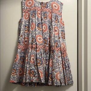 Pink Chicken Floral Print Cotton Dress in Coral & Light Blue